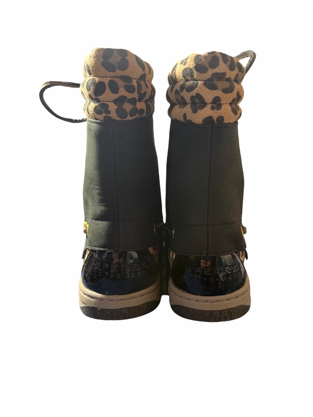 Sperry Black Lace-Up Hikerfish Ankle Boots with Leopard Accents - Picture 6 of 10